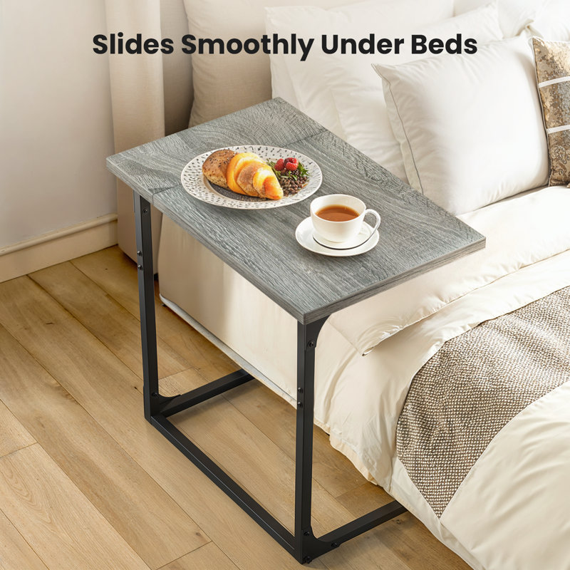 Gilsum C-Table End Table with Solid Wood Top and Steel Base, Gray Top/Black Base, 27.09" H x 21.3" W x 11.8" D