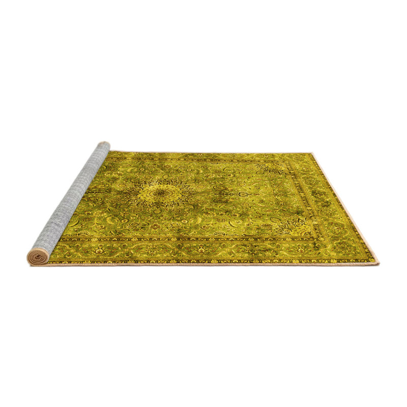 Tapis traditionnels jaunes lavables à la machine 4361, Carré de 6 pi