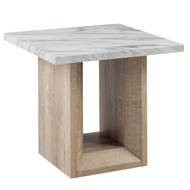 Table de bout noire + marbre avec base en bois brun