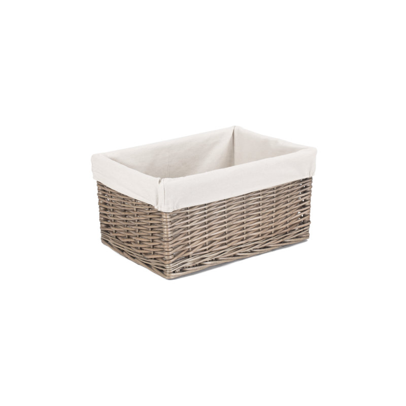 Wicker Storage Basket with Lining, Antique Wash/White, 23cm H x 47cm W x 34cm D