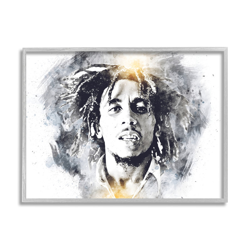 Bob Marly, portrait moderne, motif abstrait, jaune, noir, gris, maison de campagne surdimensionnée, giclée sur toile, art texturé par Birch & Ink