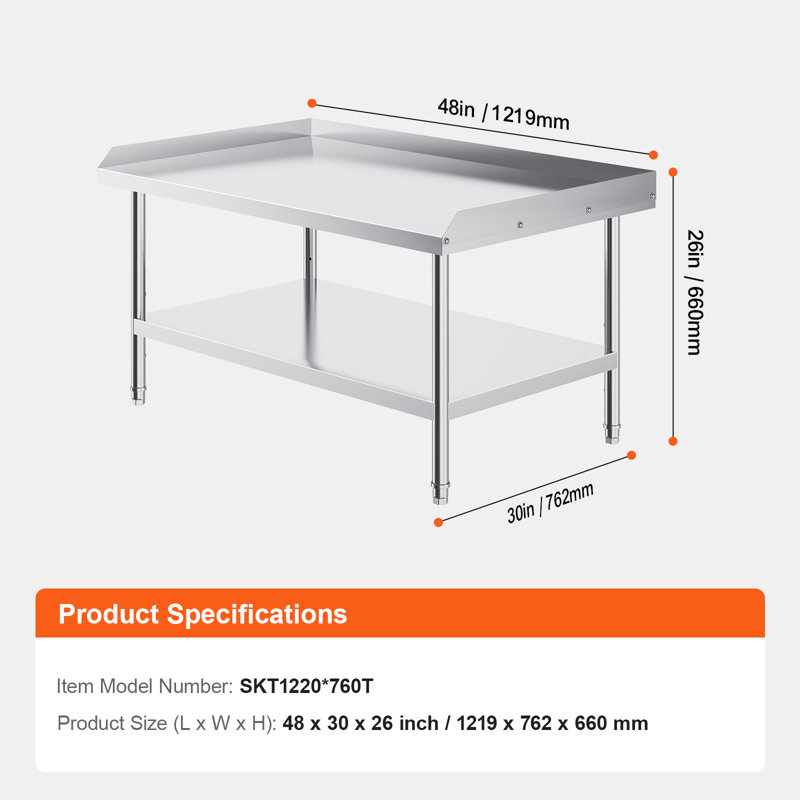Table de travail portative réglable en acier inoxydable L 48 po x l 30 po x H 26 po VEVOR