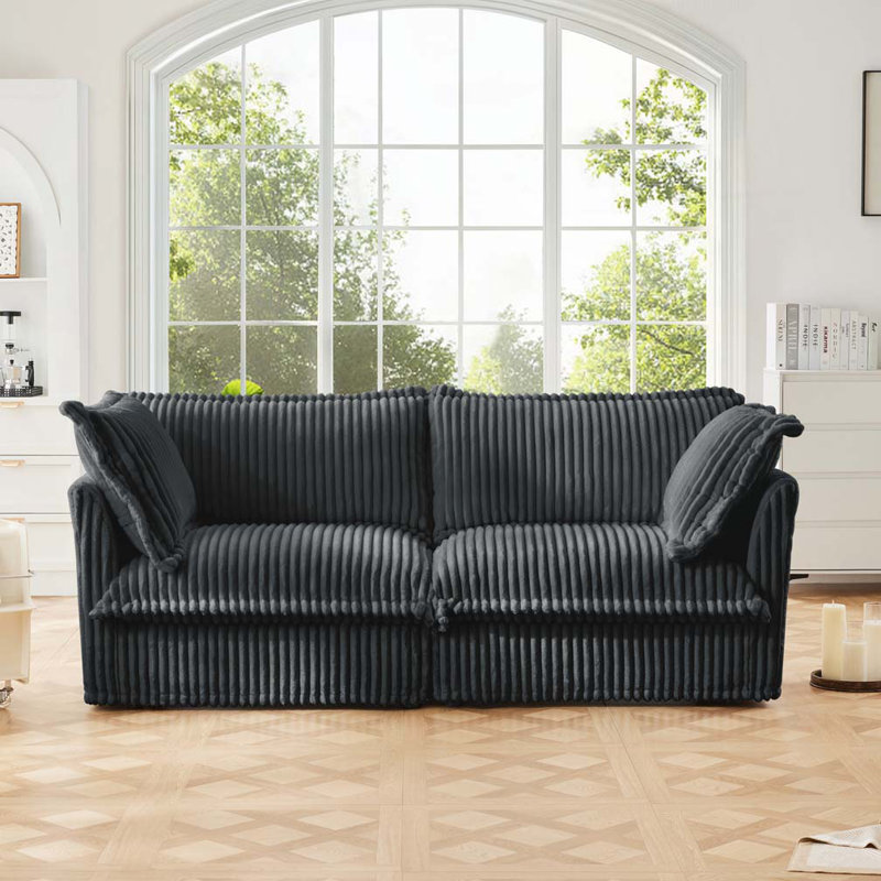 Canapé modulaire Jasiah, Velours côtelé gris, H 34,6 po x l 83,4 po x P 33 po