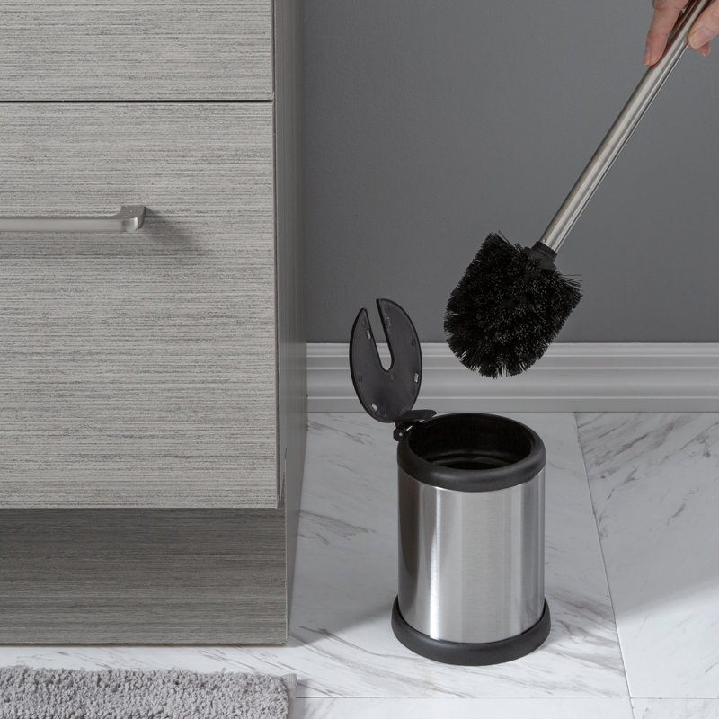 Bath Bliss Self Closing Lid Toilet Brush and Holder with 2 Pack Replacement Brushes