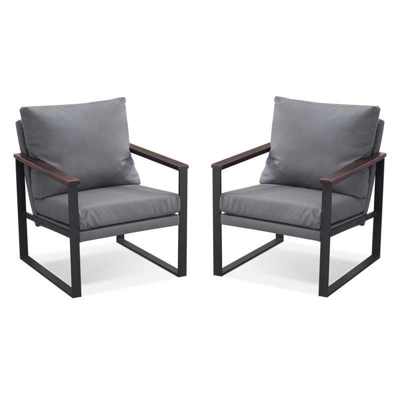 Chaise de réception avec structure robuste, accoudoirs en bois massif, similicuir (ensemble de 2), Gris clair