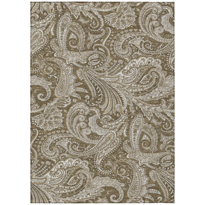 Tapis extérieur lavable à motif cachemire beige et ivoire 10 pi x 14 pi chocolat