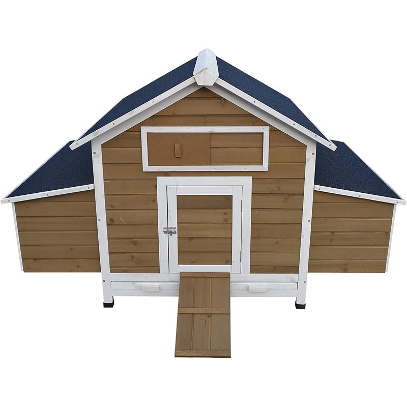 Large Brown and White Wooden Chicken Coop with Nesting Boxes