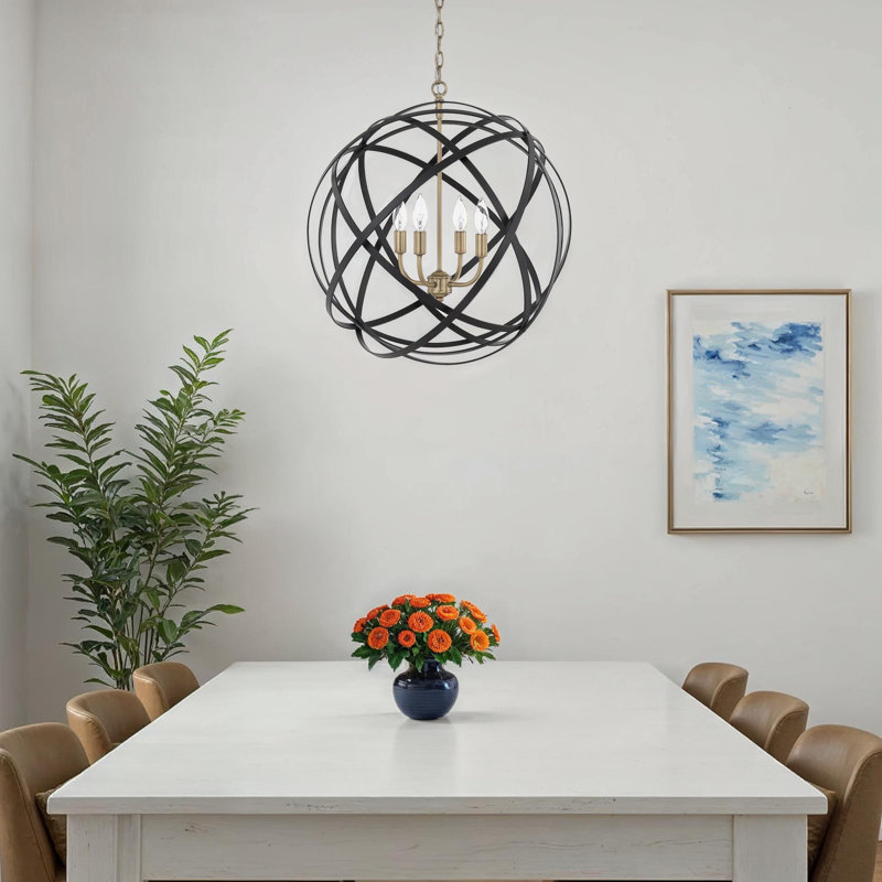 Harwich 4 - Light Dimmable Globe Chandelier, Aged Brass/Black