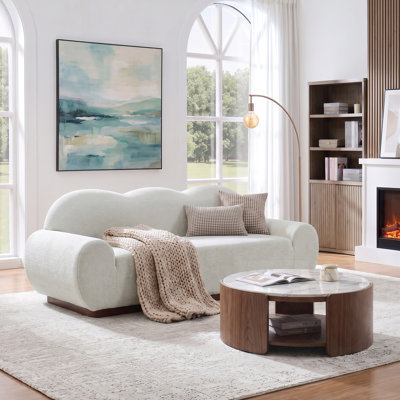 3 Seater Curved  Upholstered Sofa with Round Arm