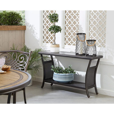 Outdoor Table, 50" Slat Top Console Table Wit...