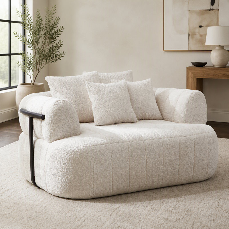 Upholstered 64 " Boucle Sofa, Beige bouclé