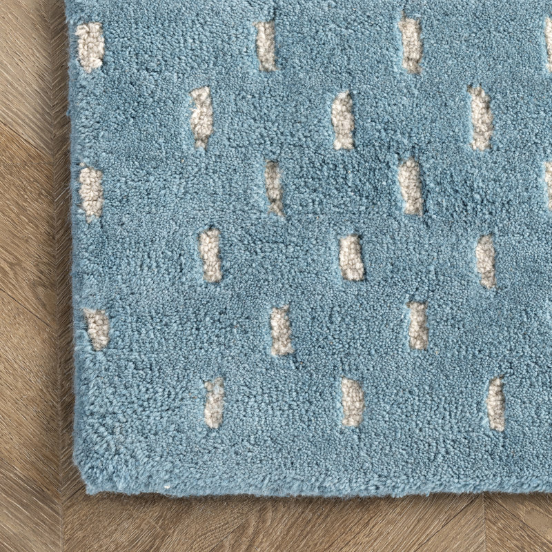 Clarita Striped Wool Baby Blue Area Rug, Rectangle 3' x 5'