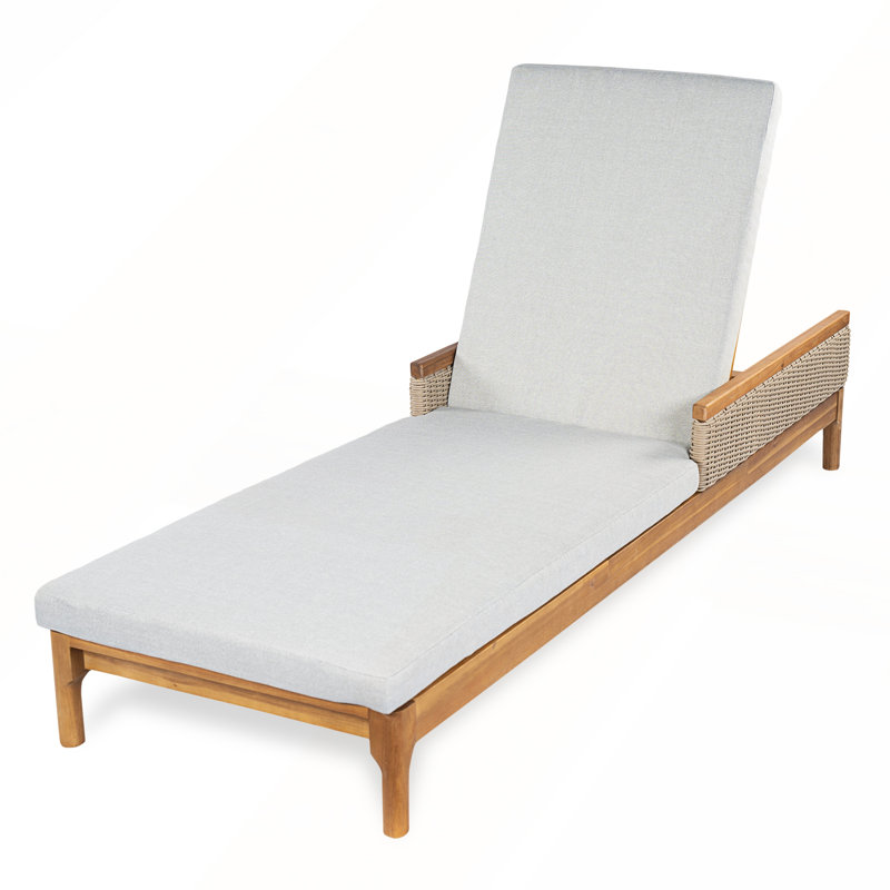 Solid Acacia Wood Sun Lounger with Cushions, Light Grey