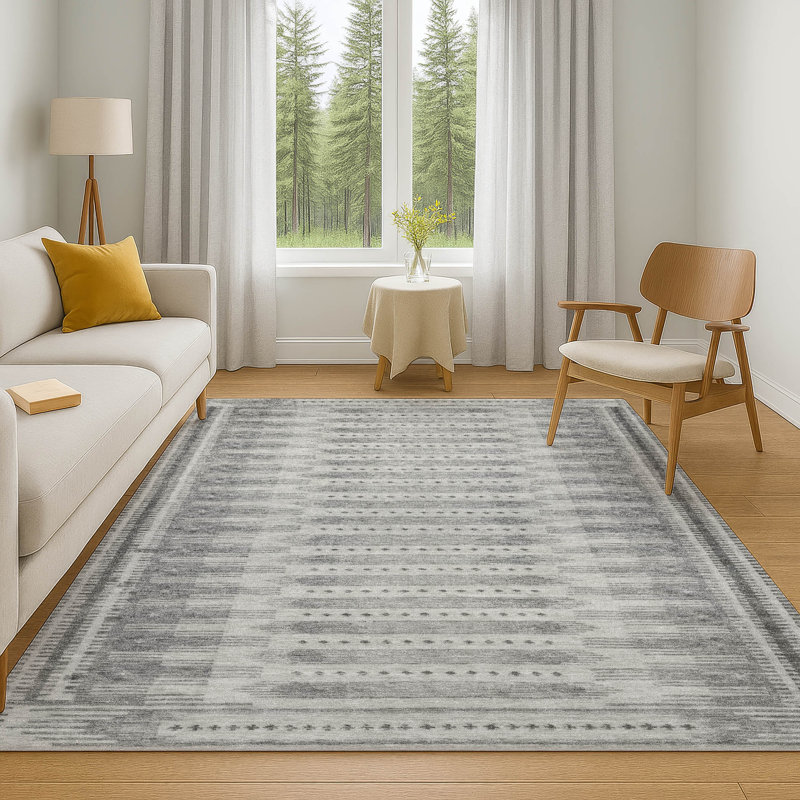Premium Machine Washable Mayfield Border Rug, Rectangle 3' x 5'