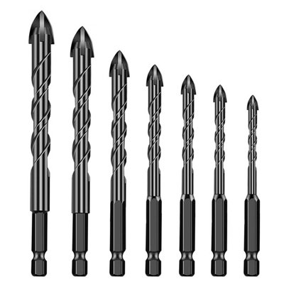 a drill Four Blade Drill Bit Ceramic Tile Hexagonal Handle Brick Wall Cement Ceramic Perforated Drill Multi-Size Alloy Drill Bit Set 3-12mm 7PCS