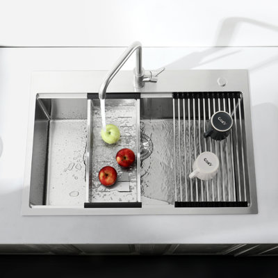 Stainless Steel 33"X22"X10" Undermount Kitchen Sink. Dark Grey, Single Bowl With Accessories, Speedy Drainage System, Assembly Attribute, Made