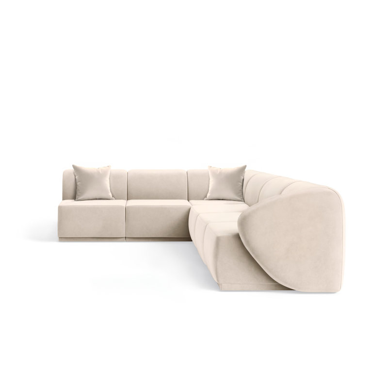 6 Seater Velvet Sofa & Chaise, Beige Velvet