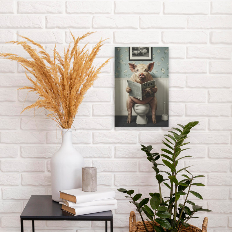 Happy Pig Reading Mud by Andreas Magnusson - Wrapped Canvas Print, 45.72 cm H x 30.48 cm W