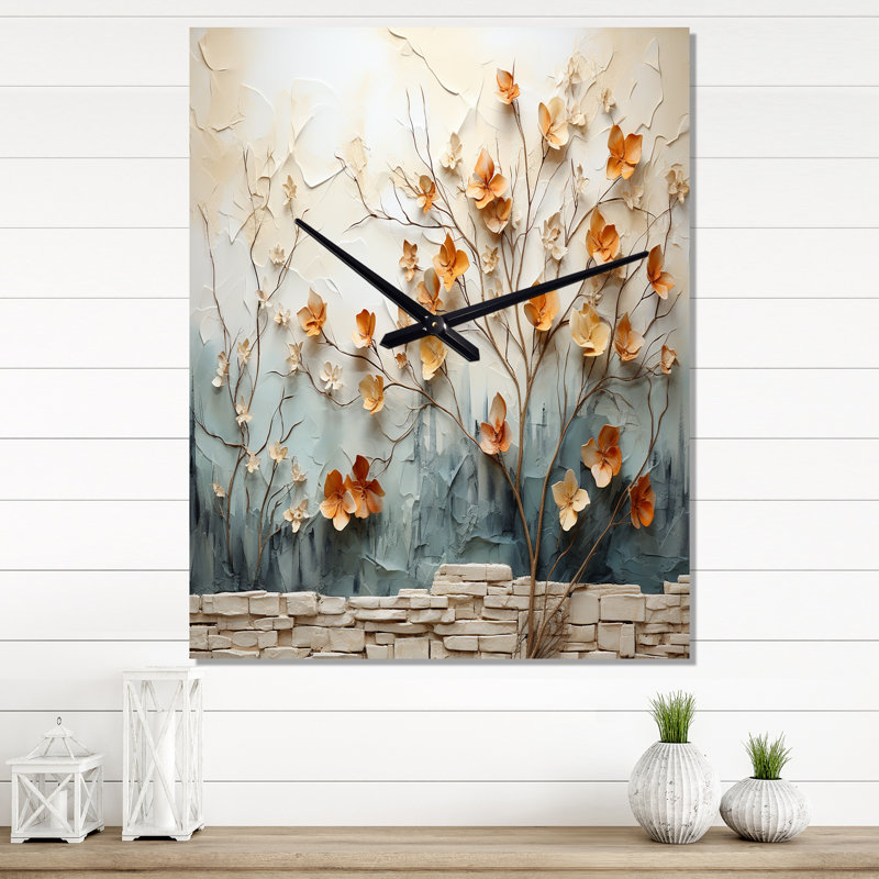 Horloge murale florale à érable gris pêche I - Whispering Maple, Petit