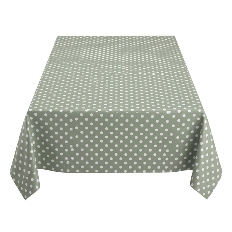 Sage Green Polka Dot Oilcloth Tablecloth - Wipe Clean & Durable
