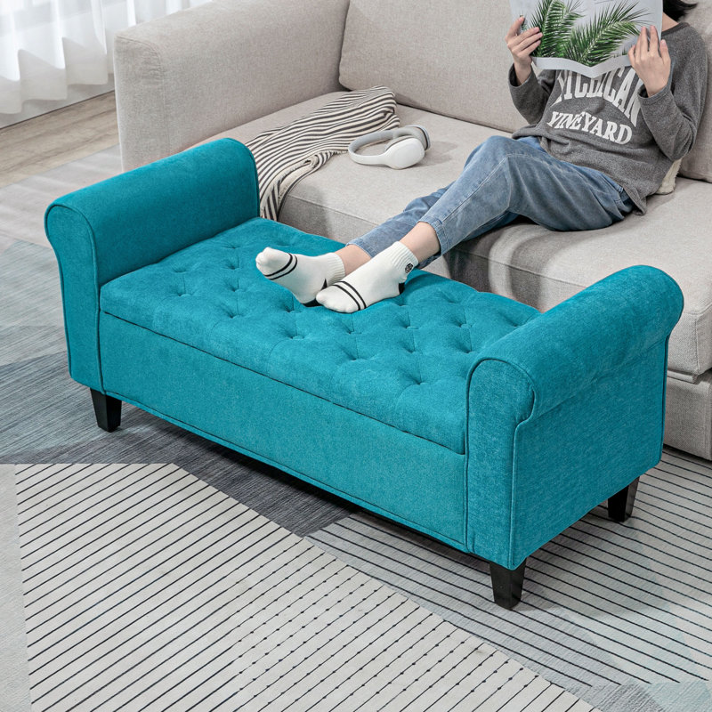 Banc moderne avec repose-pieds, Sarcelle, H 22,5 po x l 49,5 po x P 19 po