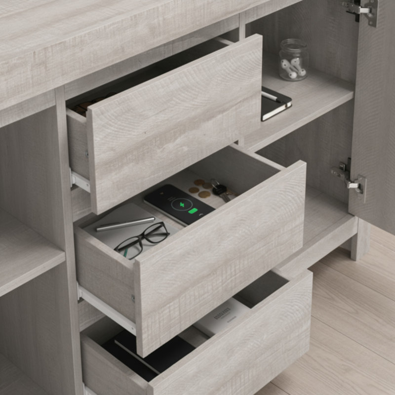 Ellani Cubbot Wide 2 Door 3 Drawer Sideboard, Dusty Grey Oak