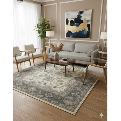 Tapis floral crème en laine noué à la main Floral