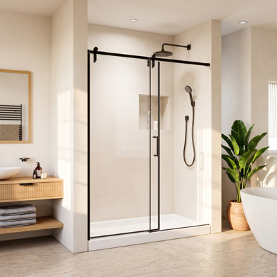 Porte de douche semi-sans cadre l 44 à 48 po x H 76 po, verre trempé clair de 1/4 po