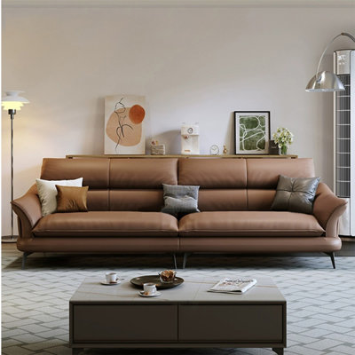 Coffee Genuine Leather Modular Sofa cushion couch