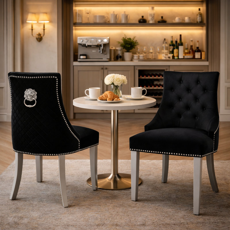 48cm H Tufted Velvet Upholstered Upholstered Back Side Chair, Black