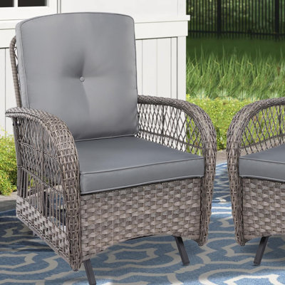 Patio Wicker Rocking Glider Set, All-weather Outdoor Rattan Patio Rocking Chairs Of 2, Patio Conversation Set With Thickened Cushio