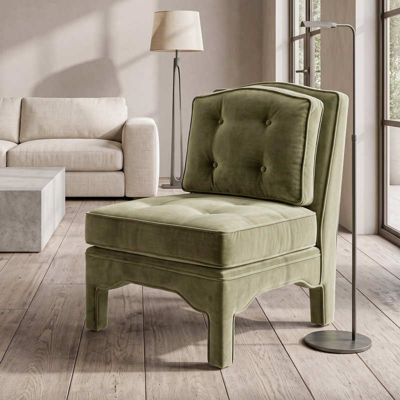 Fauteuil de chambre à accoudoirs capitonné Julien, Vert olive