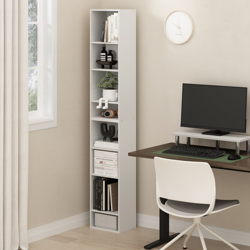 Fulda  Space Saving Storage Shelf Bookcase, Width, , White, (8 Shelves) 70.9"H x 11.8"W x 9.3"D