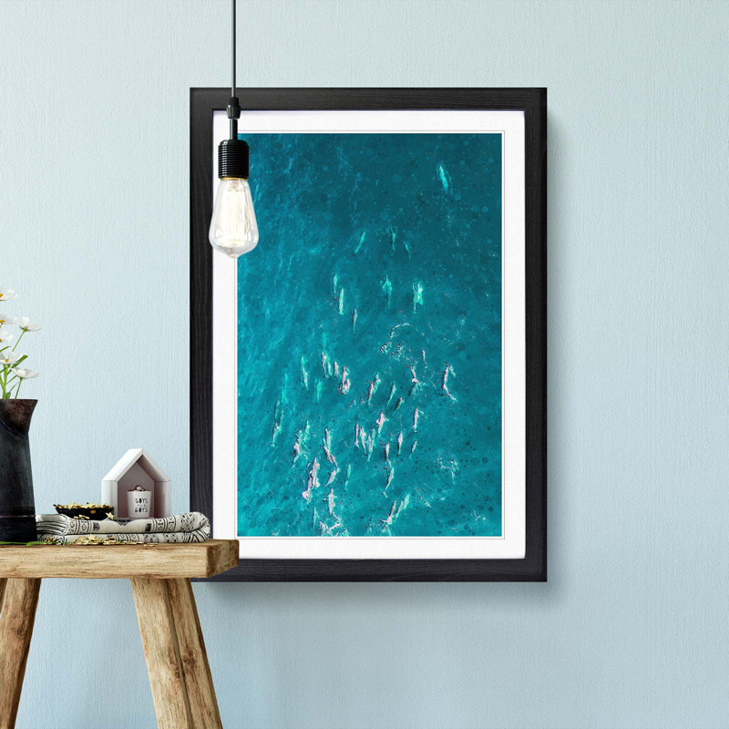 Many Dolphin in Abstract - Framed Print, Black, 91cm H x 60cm W x 2cm D
