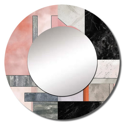 Marble Granite Agate With Touches Of Gold XIII - Geometric Mirror, Modern Round Decorative Wall Mirror, Printed Metal Art