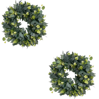 2 pièces 18,9 pouces extérieur porte d'entrée en érable artificiel couronne-printemps, été, automne et hiver toute l'année couronne verte-ferme quatre saisons à feuilles persistantes décoration porche, fenêtre, mur