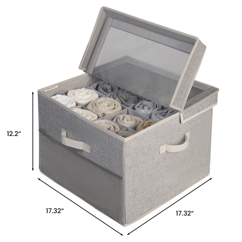 Boîte de rangement pour chaussures en tissu avec séparateurs réglables et couvercle, organisateur à 16 compartiments pour chaussures, serviettes, vêtements, jouets