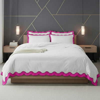 Scalloped & Wavy Applique Embroidery Cotton Duvet Cover Set