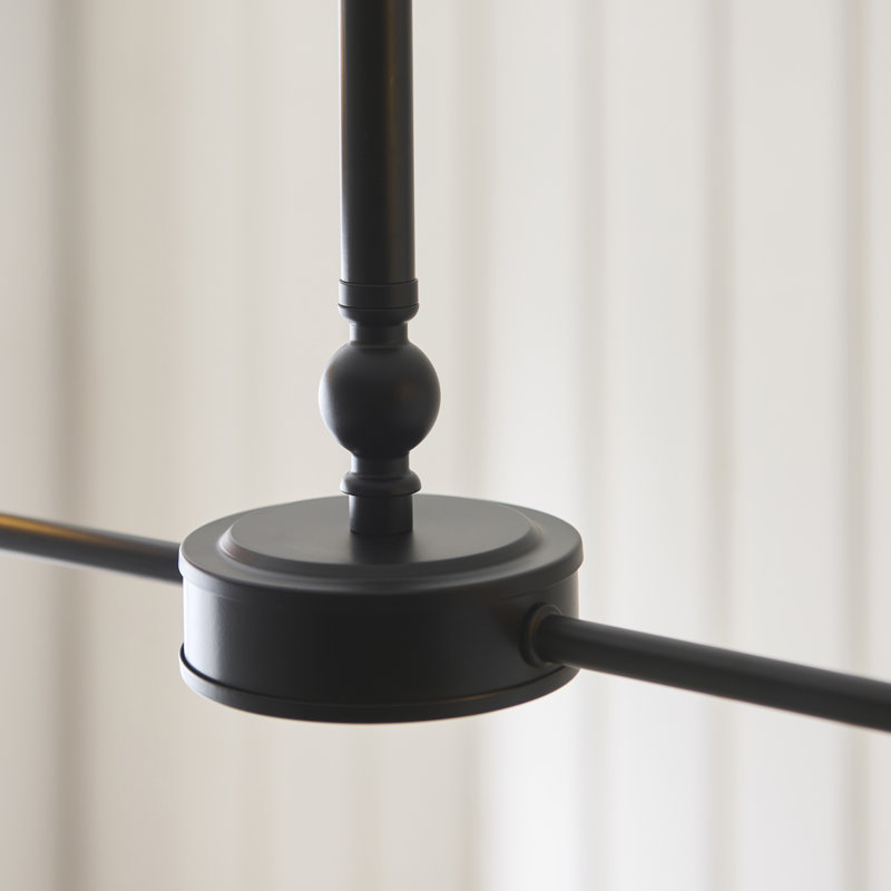 2 - Light Linear Chandelier, Matt Black & Dark Rattan