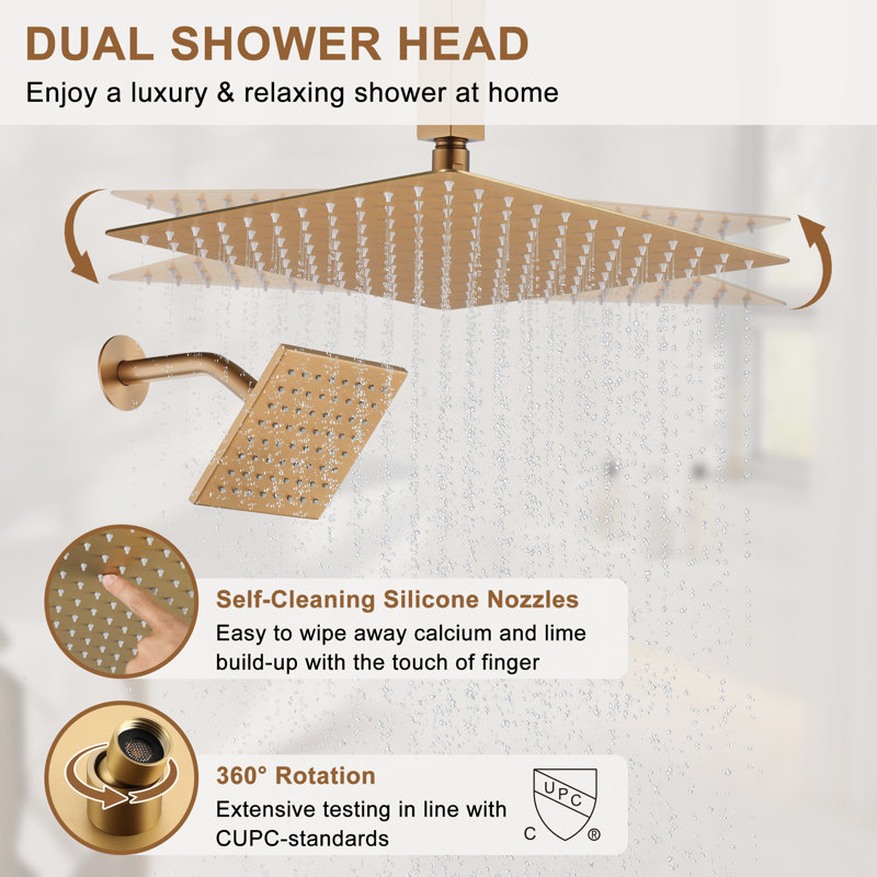 Brushed Gold Digital Display Dual Shower Head System