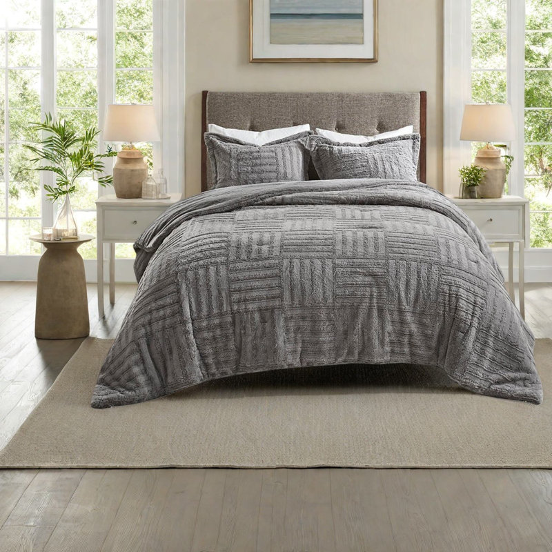 Ensembles de literie en fausse fourrure confortable pour grand lit, damier moderne pour la maison