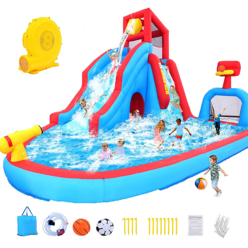 Jeu gonflable géant avec glissade d'eau 14,2 pi x 10,7 pi avec pulvérisateurs pour jouer dans la cour arrière