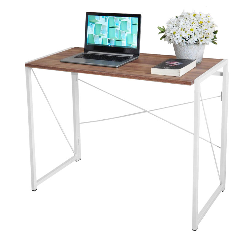 Danyaal Foldable Steel Writing Desk and Computer Desk, 75cm H x 80cm W x 45cm D, White, Oak