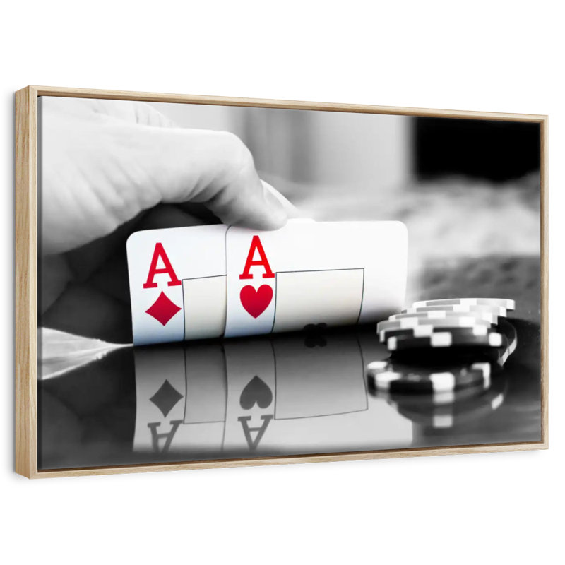 Poker Aces, Floating Frame Natural Wood, 37" X 25"