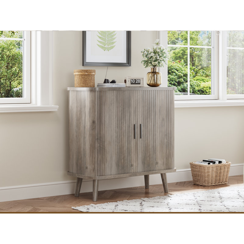 Armoire latérale à portes coulissantes avec tablettes réglables et panneaux latéraux courbés Solution de rangement minimaliste moderne