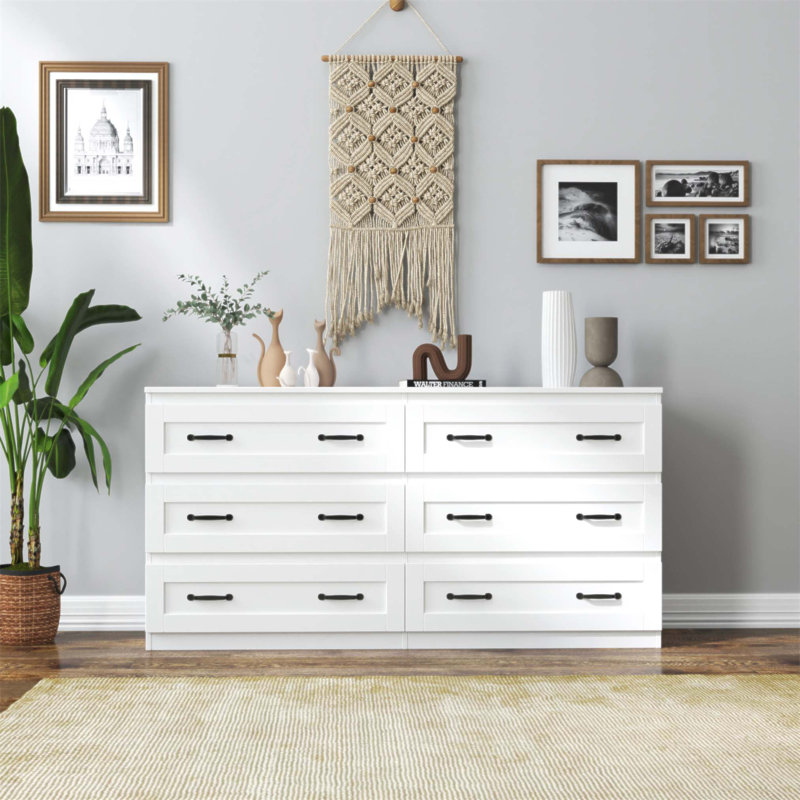 Armoire moderne avec 6 tiroirs, commode en bois pour le rangement et l'organisation dans le salon, la chambre à coucher ou le couloir