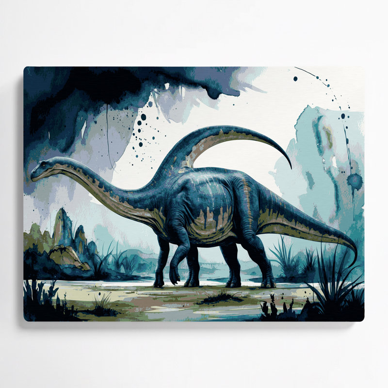 Art mural en métal bleu dinosaure, H 11 po x l 14 po
