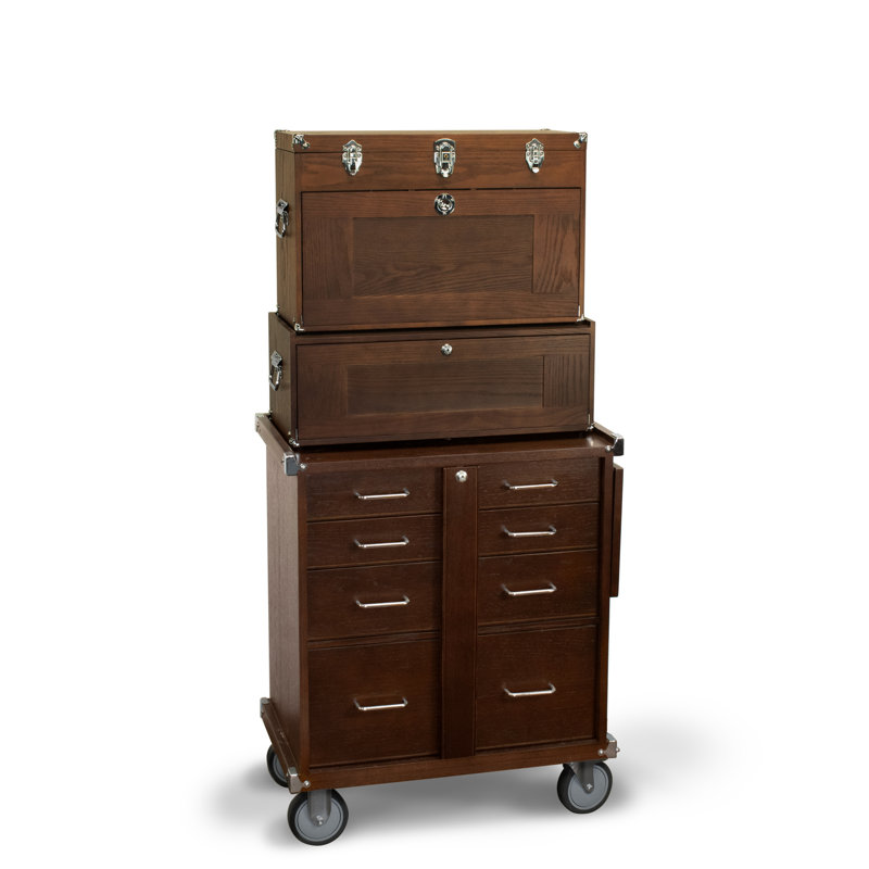 Gerstner International 3‑Piece Locking Storage System in Dark Oak – Chest, Base & Roller Cabinet Set