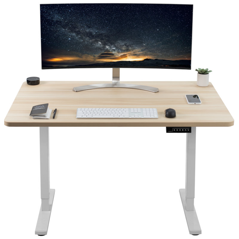 Light Wood and White Adjustable Height Electric Standing Desk