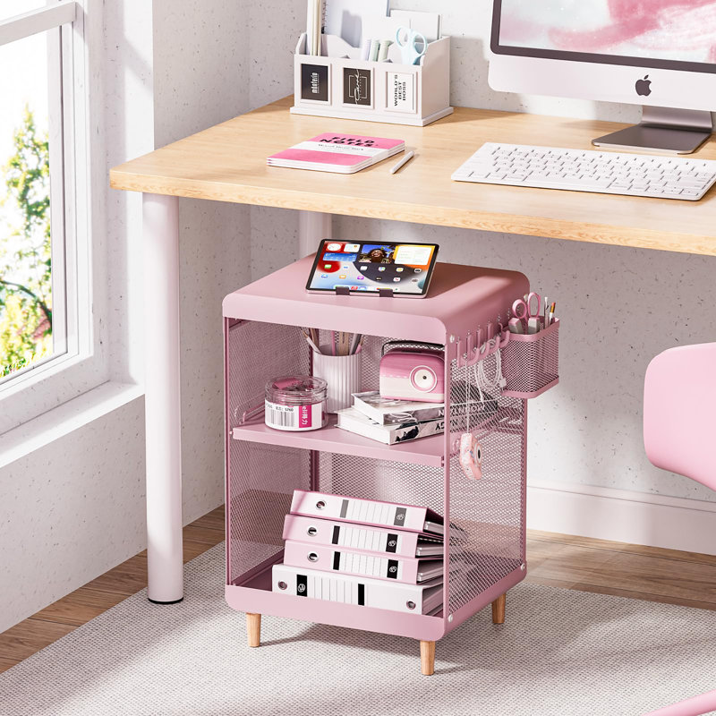 Cute Bedside Nightstand Table, Pink